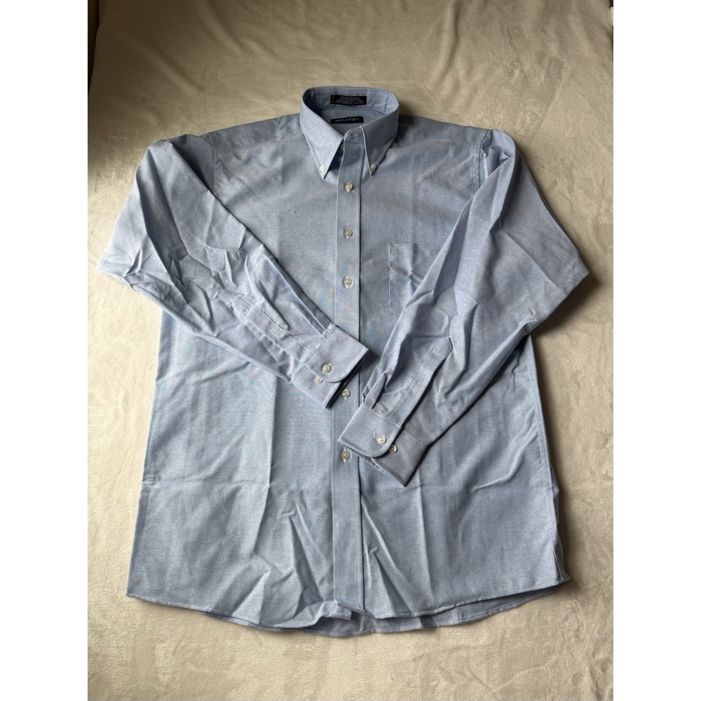 Mens 16 34/35 Puritan Blue Long Sleeve Button Down Cotton Stretch Dress‎ Shirt